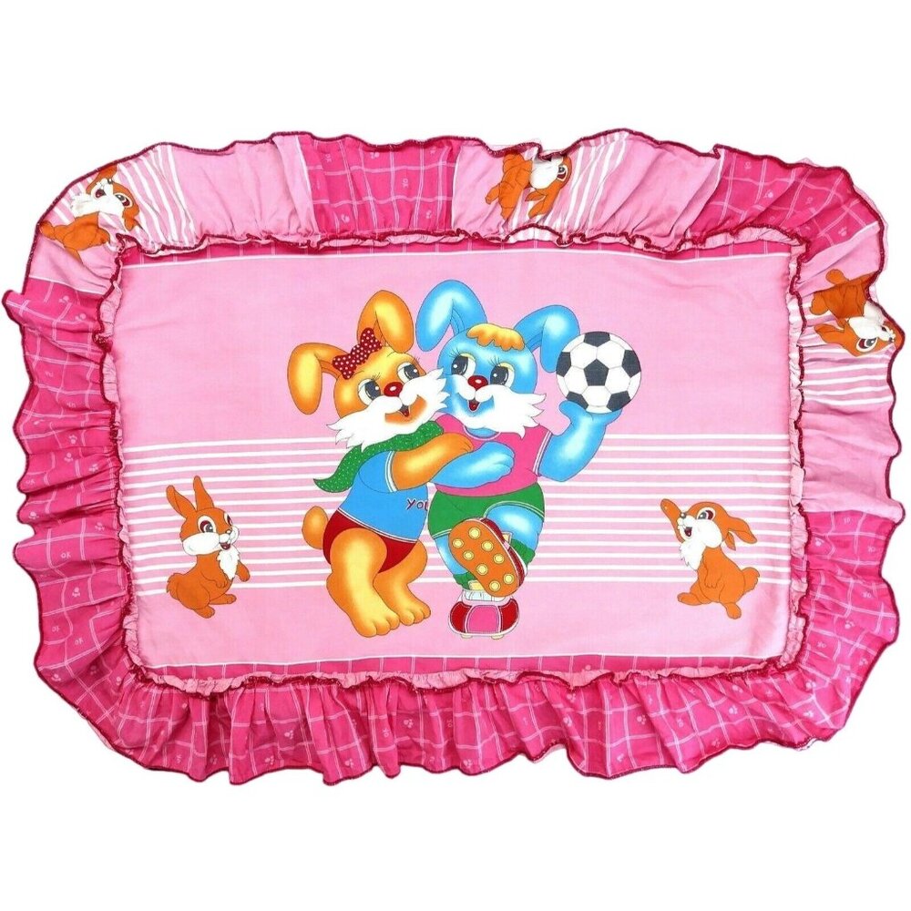 Vintage Rabbit Soccer Pillowcase Sham Weird Handmade Strange Colorful 1970s Pink